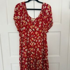 Elegant Floral Midi Dress in Red